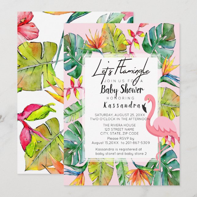 Let's Flamingle Tropical Baby Shower Invitation (Front/Back)