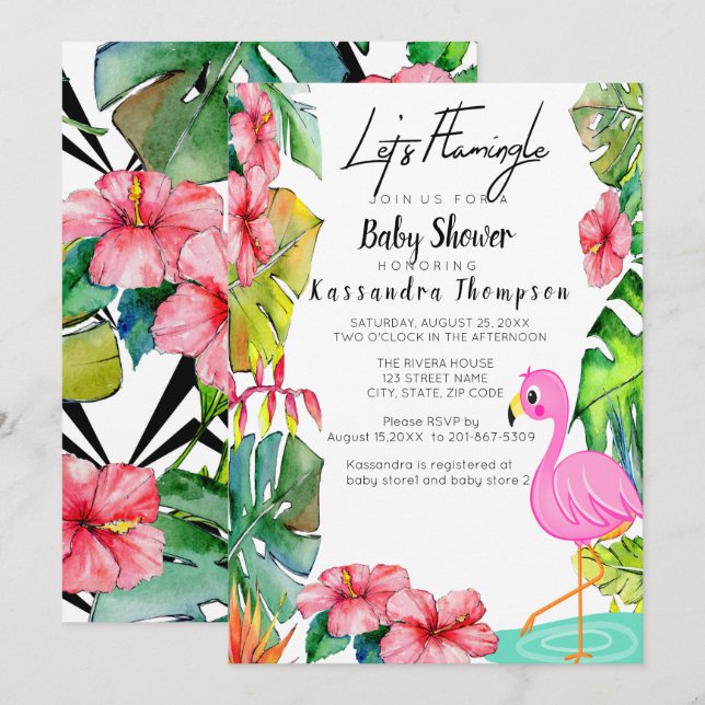 Let's Flamingle Tropical Baby Shower Invitation (Front/Back)