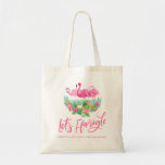 Let's Flamingle Tropical Bachelorette Tote Bag<br><div class="desc">This tropical "let's flamingle" flamingo themed tote bag would be perfect on a bachelorette,  but custom text makes it work for any occasion!</div>
