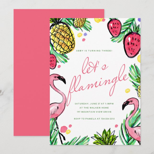 Let's Flamingle Tropical Birthday Party Invitation (Front/Back)