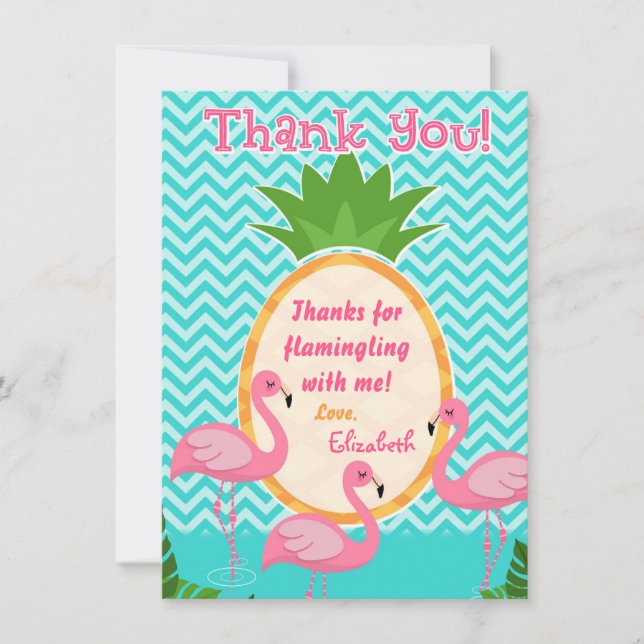 Let's Flamingle Tropical Birthday Thank You Card (Front)