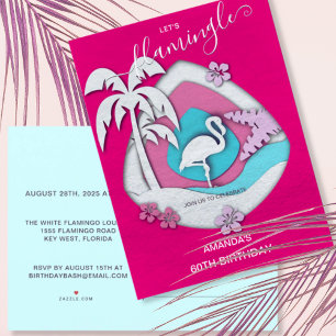 Let's Flamingle Tropical Flamingo 60th Birthday Invitation Postcard