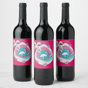 Let's Flamingle Tropical Flamingo 60th Birthday Wine Label
