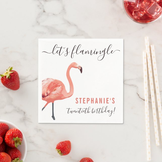 Let's Flamingle | Tropical Flamingo Birthday Party Napkin (Insitu)