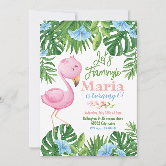 Let's Flamingle Tropical Flamingo Kids Birthday  Invitation (Front)