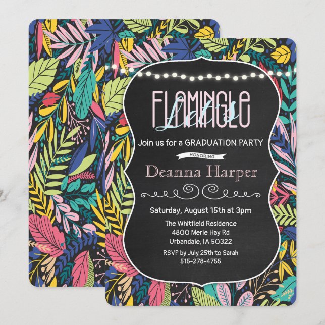 Let's Flamingle Tropical Graduation Invitation (Front/Back)