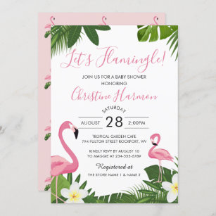 Let's Flamingle Tropical Pink Flamingo Baby Shower Invitation
