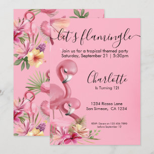 Lets Flamingle Tropical Pink Flamingo Birthday Invitation