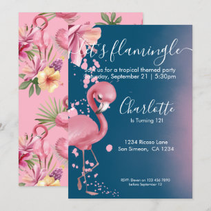 Lets Flamingle Tropical Pink Flamingo Birthday Invitation