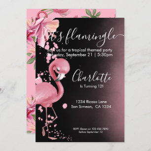 Lets Flamingle Tropical Pink Flamingo Birthday Invitation