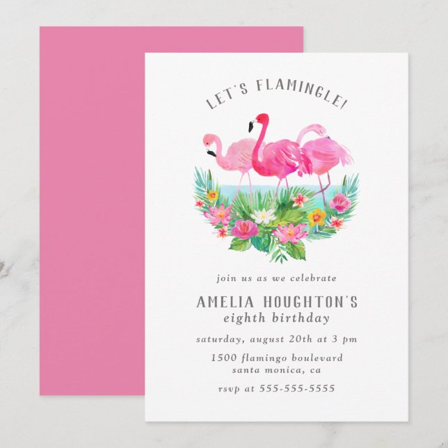 Let's Flamingle Watercolor Flamingo Birthday Party Invitation (Front/Back)
