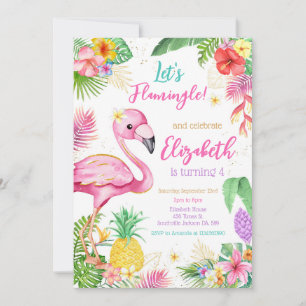 Let's Flamingo Flamingle Tropical Birthday  Invitation
