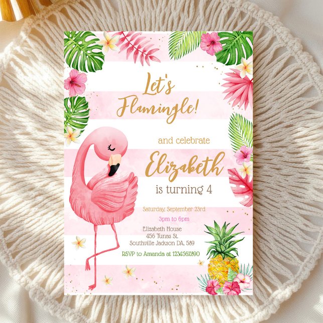 Let's Flamingo Flamingle Tropical Birthday Invitation (Creator Uploaded)