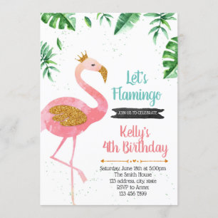 Lets flamingo party birthday invitation