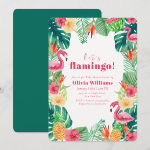 Let's Flamingo Tropical Botanical Baby Shower  Invitation