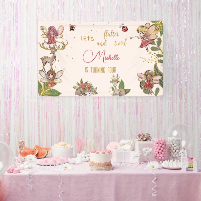 Let's flutter and twirl, fairy garden birthday banner (Party)