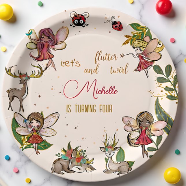 Let's flutter and twirl, fairy garden birthday paper plate (Creator Uploaded)