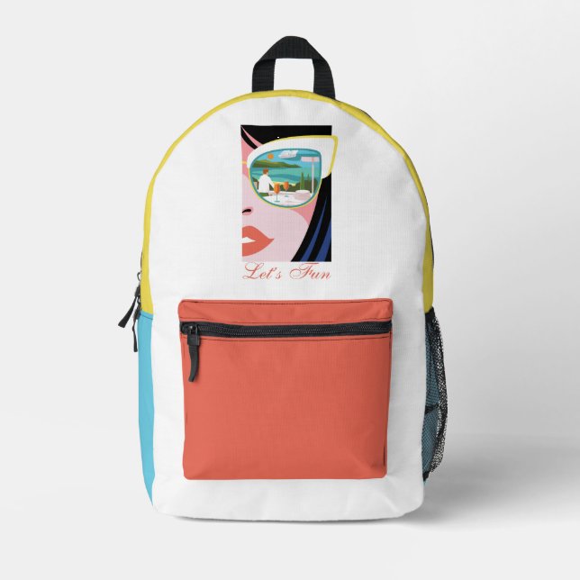 Let's Fun - The White Lotus Printed Backpack (Front)