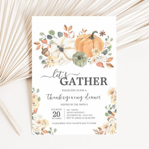 Let's Gather Pumpkin Dinner Thanksgiving Invitation