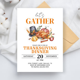 Let's Gather Thanksgiving Day Party Favour Thankfu Invitation