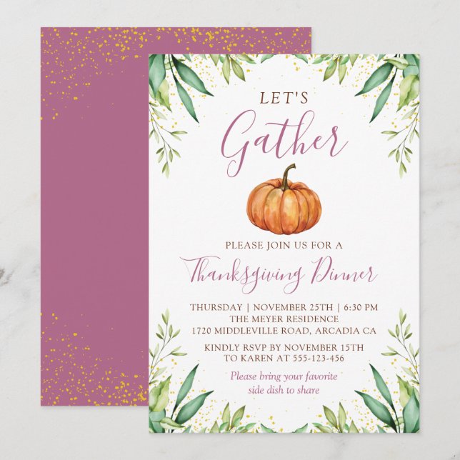 Let's Gather Thanksgiving Dinner Autumn Pumpkin Invitation (Front/Back)