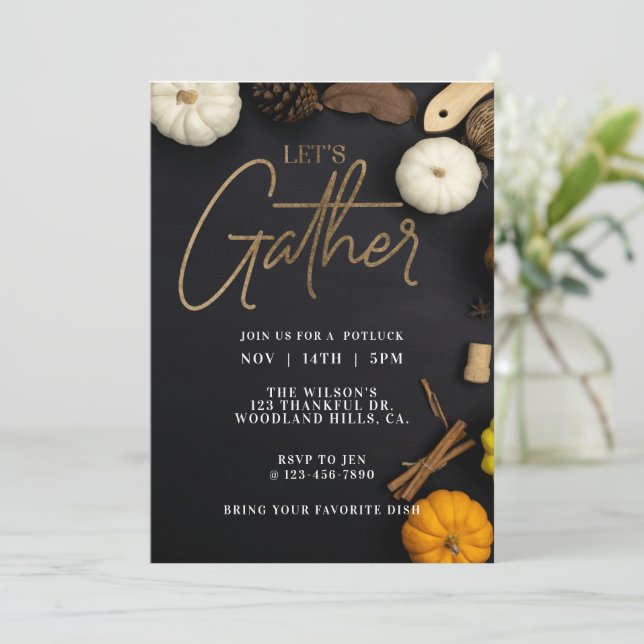 Let's Gather, Thanksgiving Dinner, Holiday Invite (Standing Front)