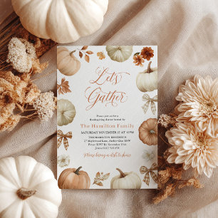 Lets Gather Thanksgiving Dinner Pumpkin Bows Invitation