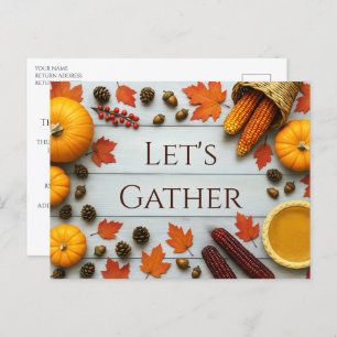 Let's Gather Thanksgiving Invitation Postcard