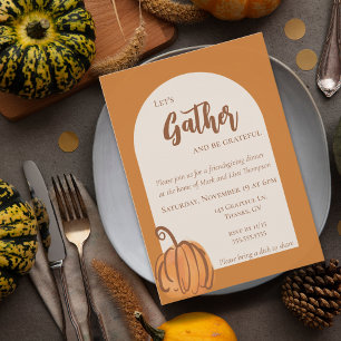 Let's Gather Watercolor Pumpkin Friendsgiving Invitation