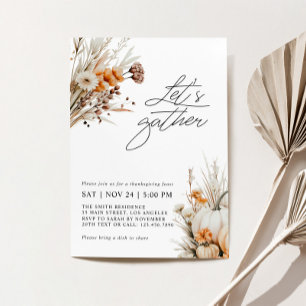 Let's Gather Watercolor Thanksgiving Party Invitation
