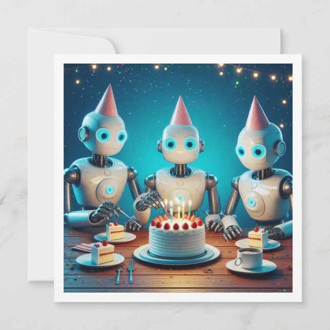Let's gear up for robot birthday, science birthday invitation (Front)