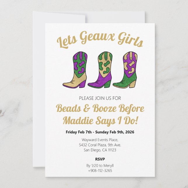 Lets Geaux Girls New Orleans Bachelorette Weekend Invitation (Front)