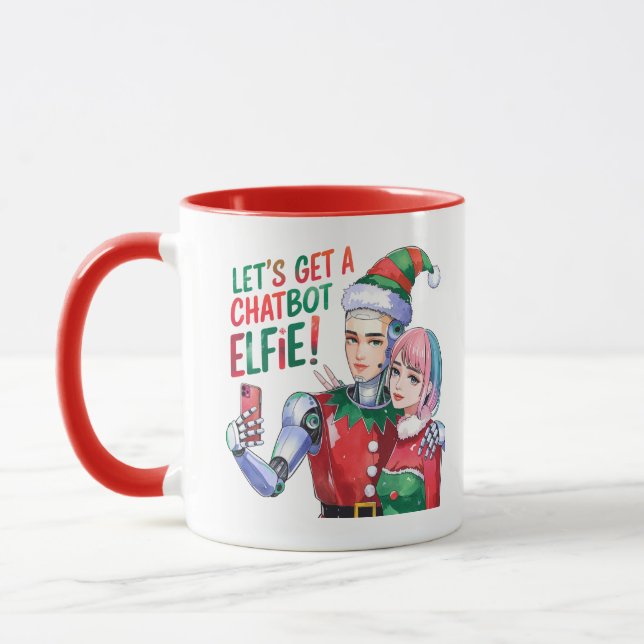 🤖Let's Get a Chatbot Elfie Funny Christmas Memes  Mug (Left)