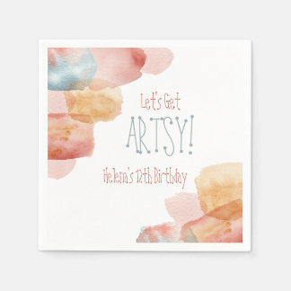 Let's Get Artsy! Watercolor Paint, Art Birthday Napkin