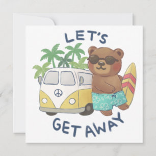 Let's Get Away: Teddy Bear & Vintage Van Drawing Holiday Card