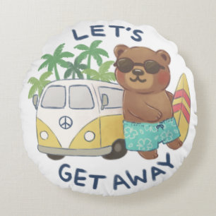 Let's Get Away: Teddy Bear & Vintage Van Drawing Round Cushion