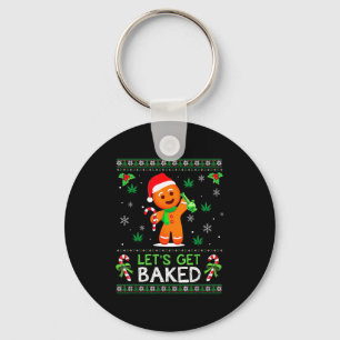 Lets Get Baked Ugly Sweater Weed Christmas Xmas Key Ring