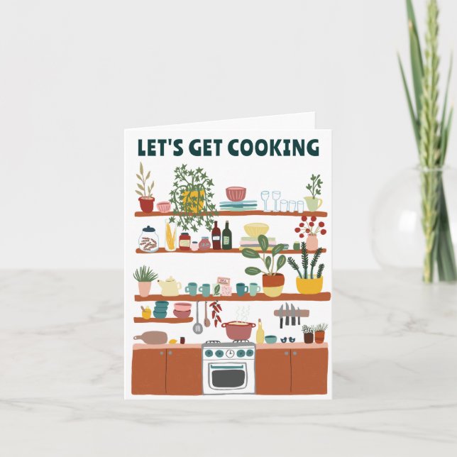 LET'S GET COOKING Cute Kitchen Illustration Custom Card (Front)