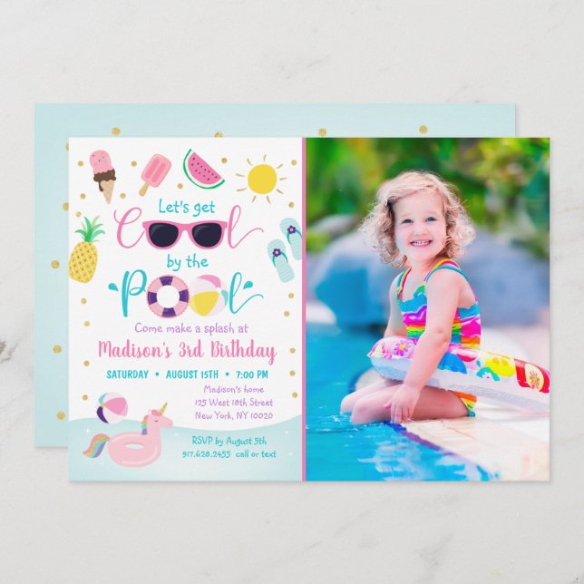 Let's Get Cool Girls Pool Party Birthday Invitation (Front/Back)