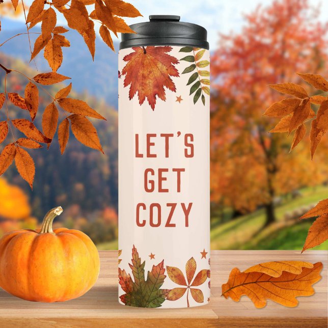 "Let's Get Cosy" Autumn Fall Leaves Thermal Tumbler ("Let's Get Cozy" Autumn Fall Leaves Thermal Tumbler)
