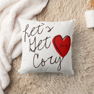 Let's Get Cosy Custum Couple Quote Red & White Cushion