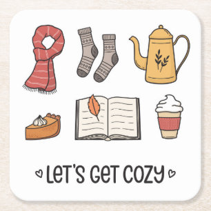 Let's Get Cosy Square Paper Coaster