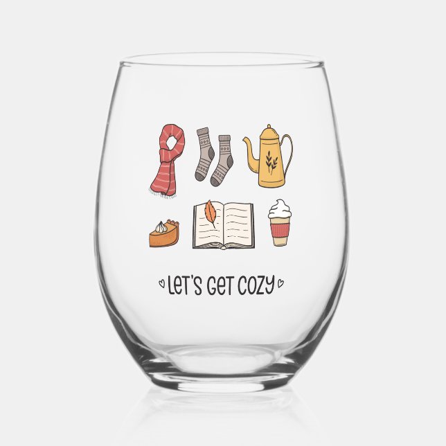 Let's Get Cosy Stemless Wine Glass (Front)