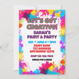 Let's Get Creative Colourful Paint Birthday Invitation