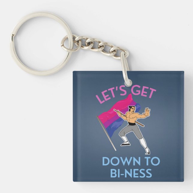Let's Get Down To Bi-Ness Bisexual Key Ring (Front)