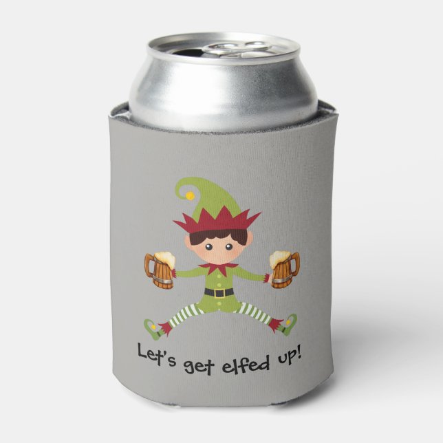 Let's Get Elfed Up Beer Drinking Christmas Can Cooler (Can Front)
