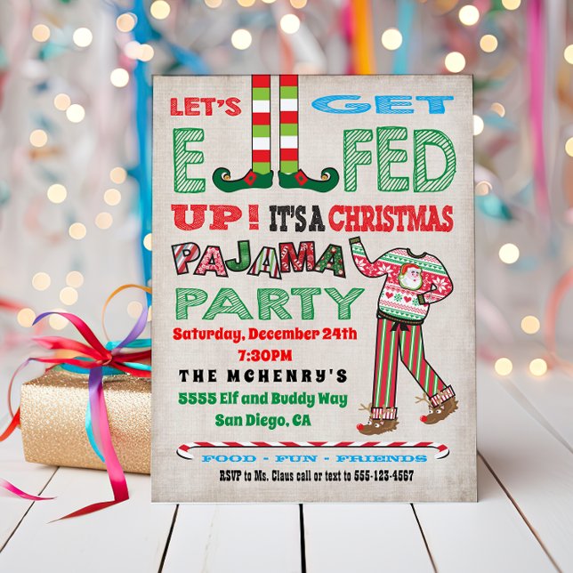 Let's get Elfed up Chrismas Pajama Party Invitation (Creator Uploaded)