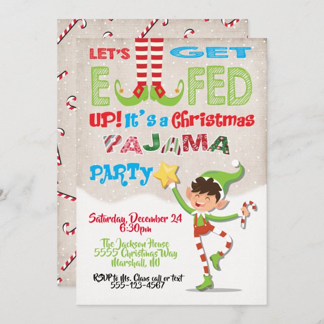 Let's Get Elfed Up Chrismas Party Elf invitation (Front/Back)