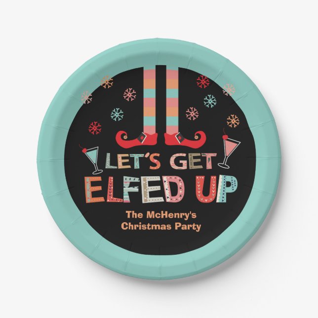 Let's Get Elfed Up Chrismas Party Elf Paper Plate (Front)