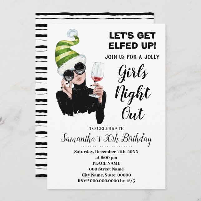 Lets Get Elfed Up Christmas night out Birthday Invitation (Front/Back)